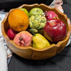MCM Scalloped Wooden Fruit Bowl Fruit Decor